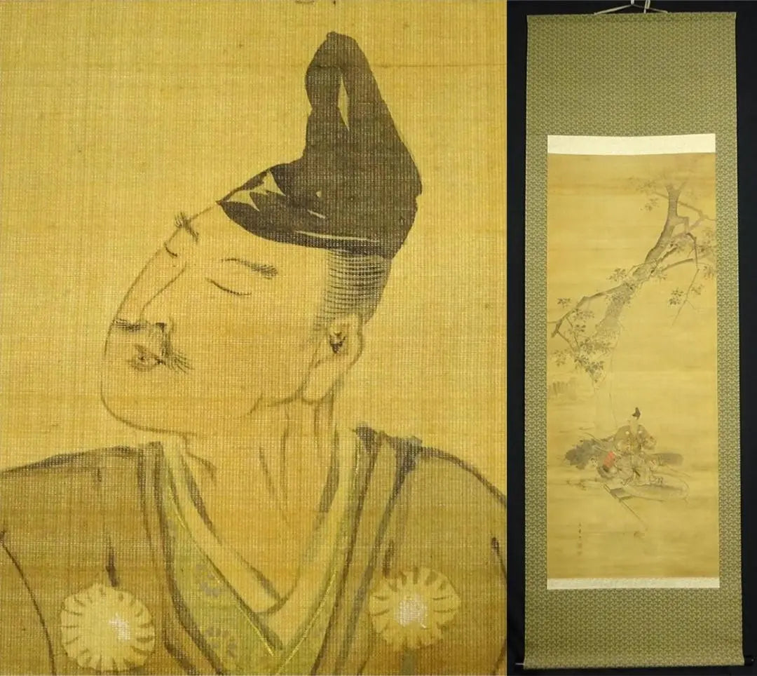 Hanging scroll Okada Tamsui "Statue of Kusunoki Masashige" Japanese painting silk book handwritten plain box included hanging scroll a09015