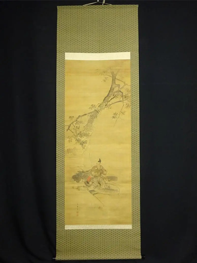 Hanging scroll Okada Tamsui "Statue of Kusunoki Masashige" Japanese painting silk book handwritten plain box included hanging scroll a09015