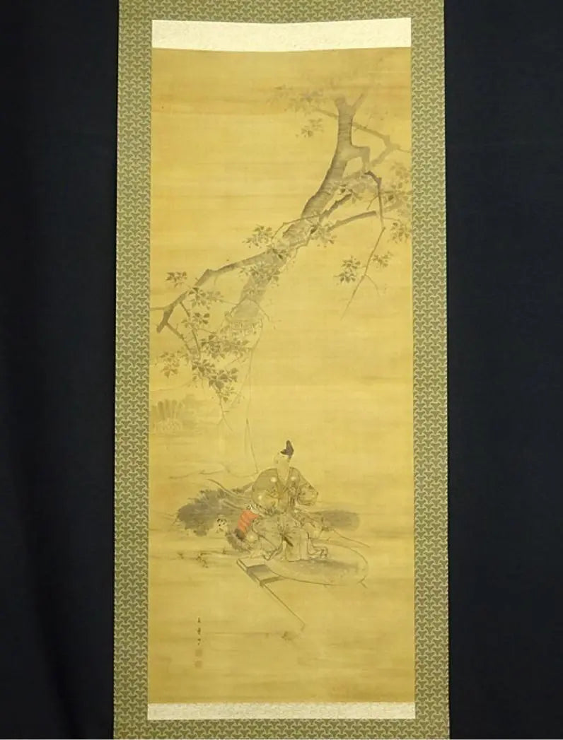 Hanging scroll Okada Tamsui "Statue of Kusunoki Masashige" Japanese painting silk book handwritten plain box included hanging scroll a09015