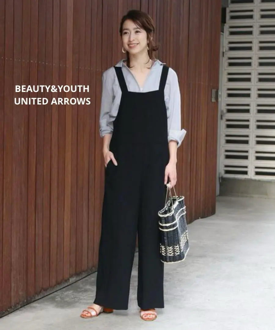 ☆ BEAUTY&YOUTH Double Cross Back Ribbon Overalls S