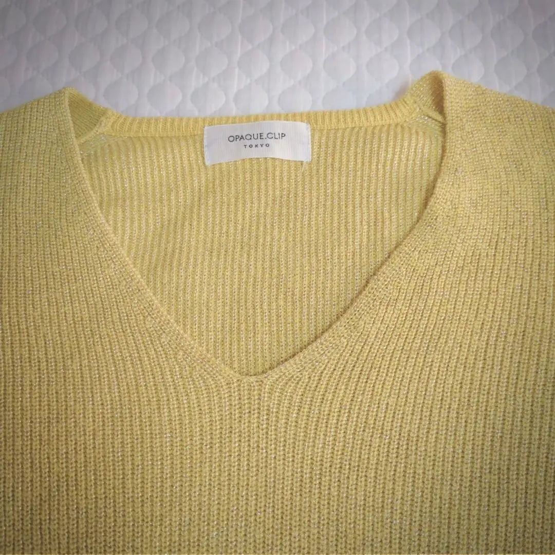 Opaque.clip Lamenite long sleeve yellow casual v -neck | OPAQUE.CLIP   ラメニット　長袖　イエロー　カジュアル　Vネック