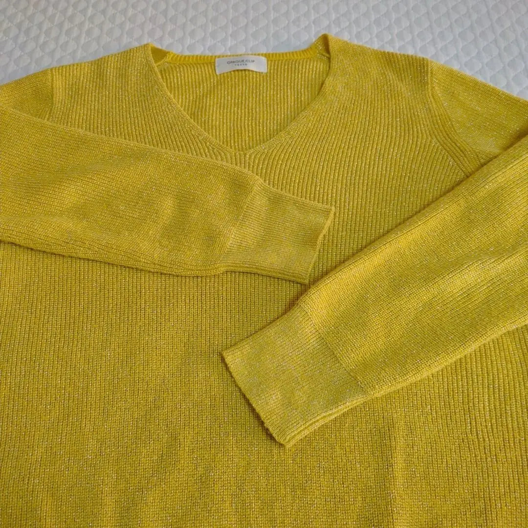 Opaque.clip Lamenite long sleeve yellow casual v -neck | OPAQUE.CLIP   ラメニット　長袖　イエロー　カジュアル　Vネック