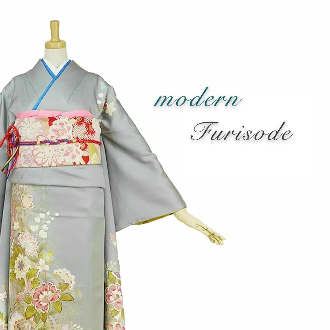 [Pure Silk, Ready-to-made] Furisode, Gray, Classic, Coming of Age Ceremony, Pre-wedding photo shoot C101