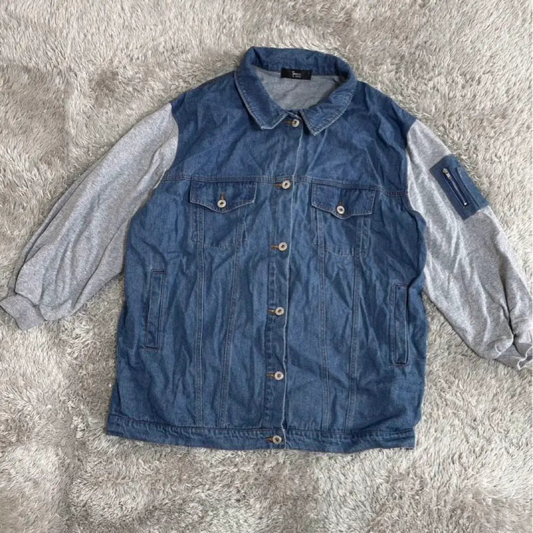 SMILE LAND Switching Denim Shirt (L) Blue Layered Stylish