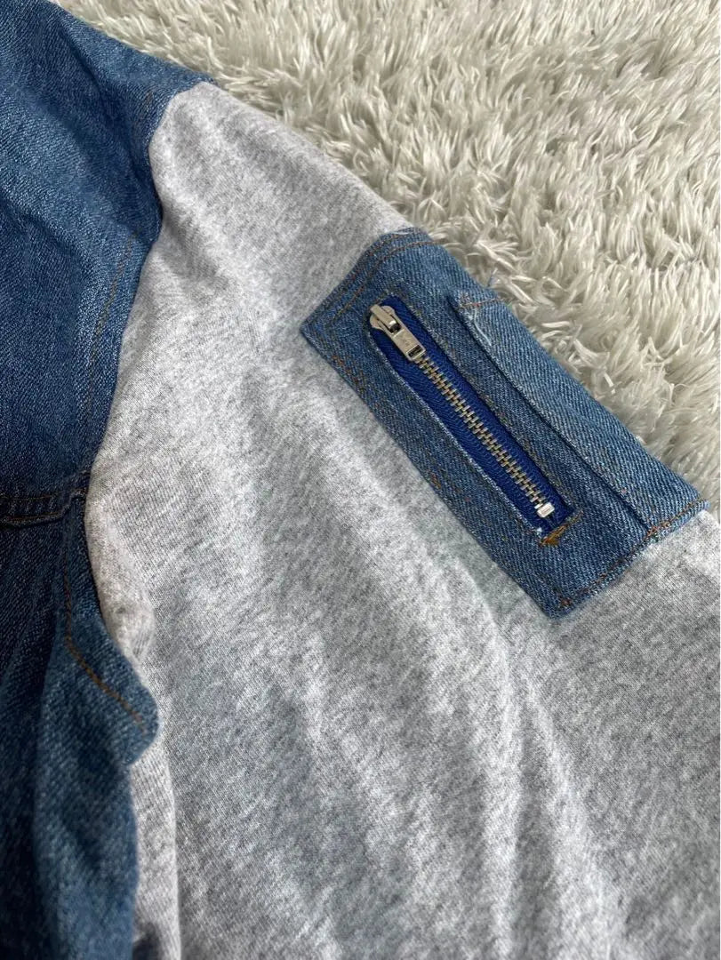 SMILE LAND Switching Denim Shirt (L) Blue Layered Stylish