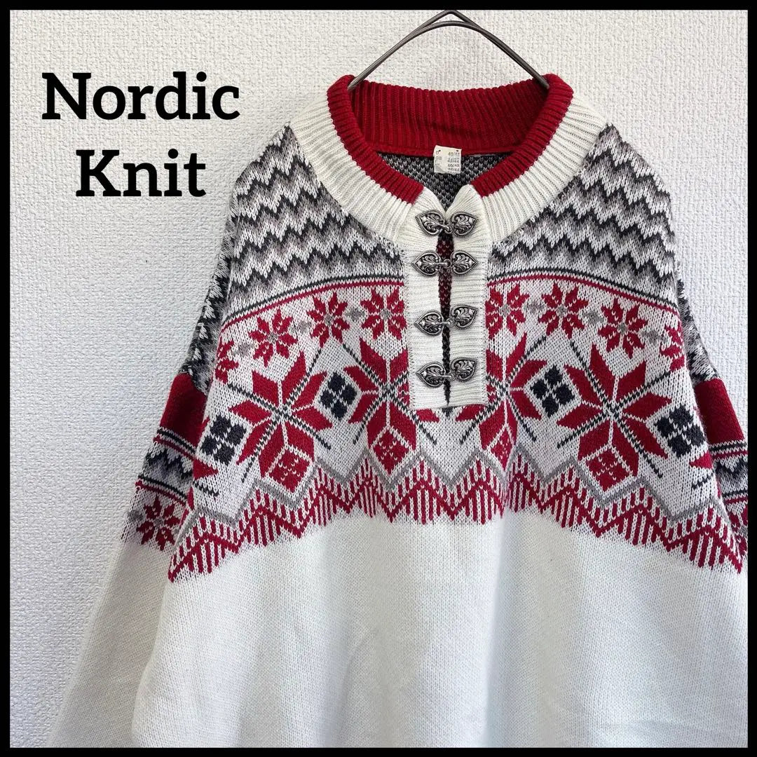 ☆One-of-a-kind ☆ Nordic knit metal hook, snow pattern, Nordic, red, white, F