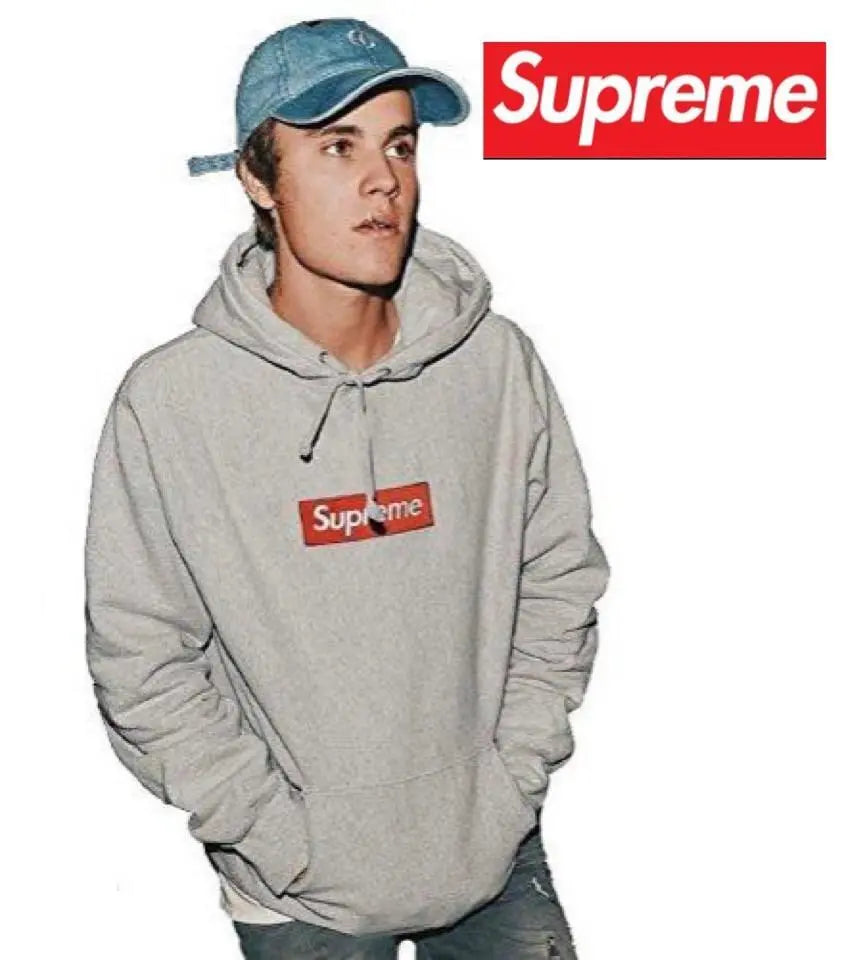 [¡Difícil de conseguir!] ¡Agotado! 】Sudadera con capucha gris con logo de SUPREME Box