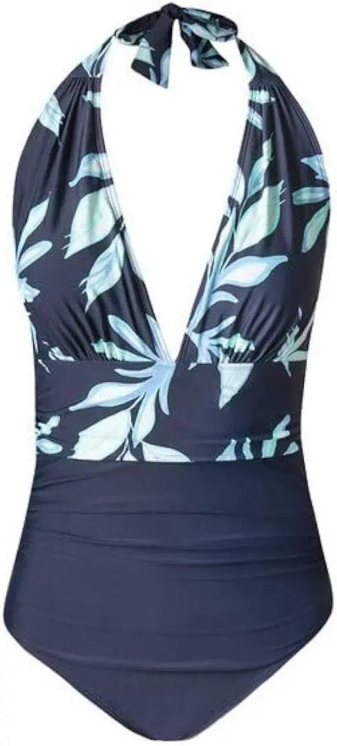 Women's Swimwear V-neck One-piece Swimwear Halter neck Blue