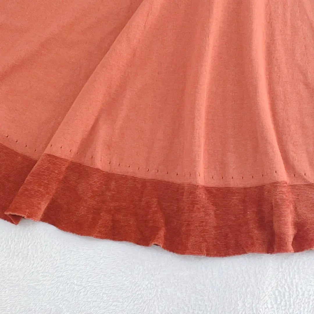 Q36 [Untitled] Short sleeve knit flare dress knee length orange rib