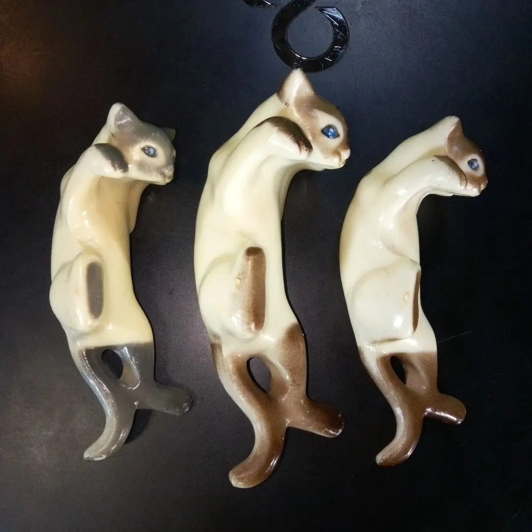 Siamese cat? 3-piece set summary border figure antique retro rare