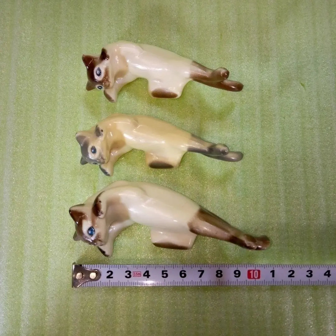 Siamese cat? 3-piece set summary border figure antique retro rare