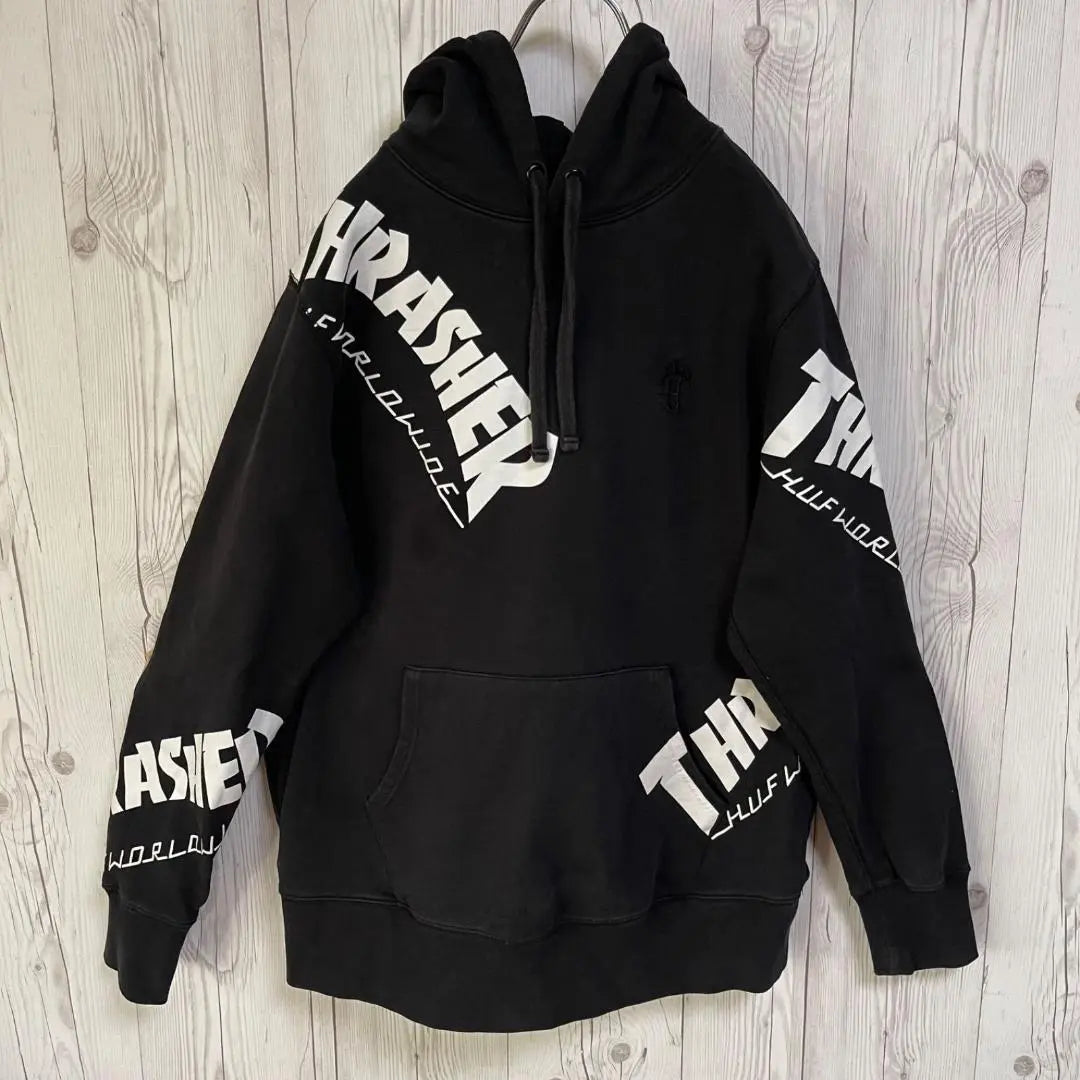 HUF Sweat Hoodie Hoodie Thrasher Men's L Black Sweatshirt