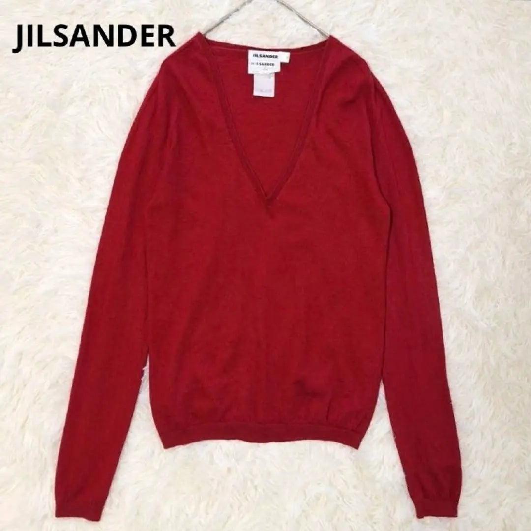 Jil Sander ✨ Rare Silk Blend V-Neck Knit Sweater Red