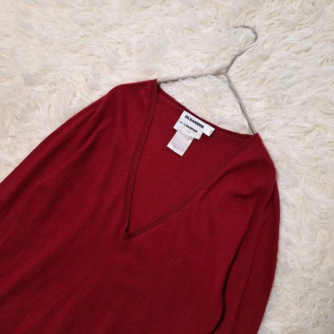 Jil Sander ✨ Rare Silk Blend V-Neck Knit Sweater Red