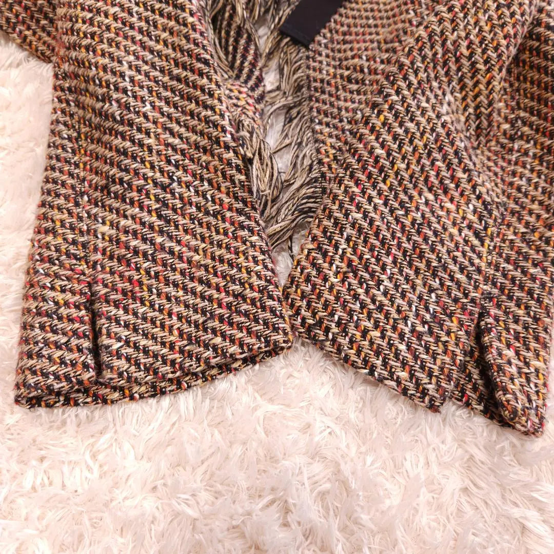 MAX & Co Tweed Jacket Ribbon Belt Fringe Beige 40