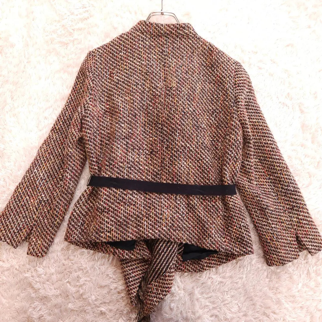 MAX & Co Tweed Jacket Ribbon Belt Fringe Beige 40