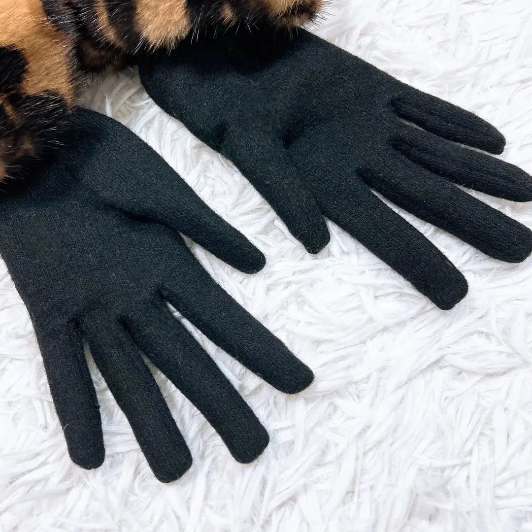 Louis Vuitton gloves mink leopard print TU black brown gloves fur