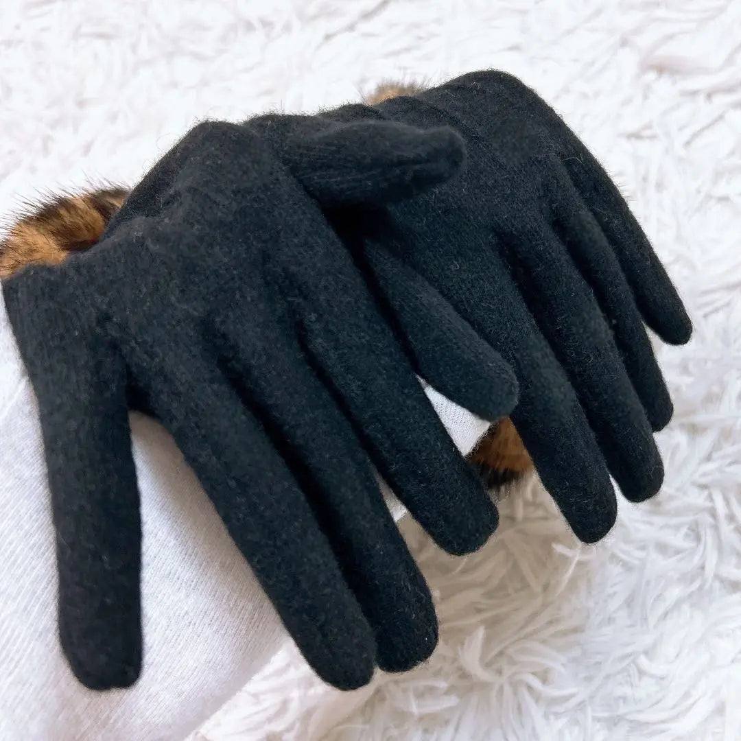 Louis Vuitton gloves mink leopard print TU black brown gloves fur