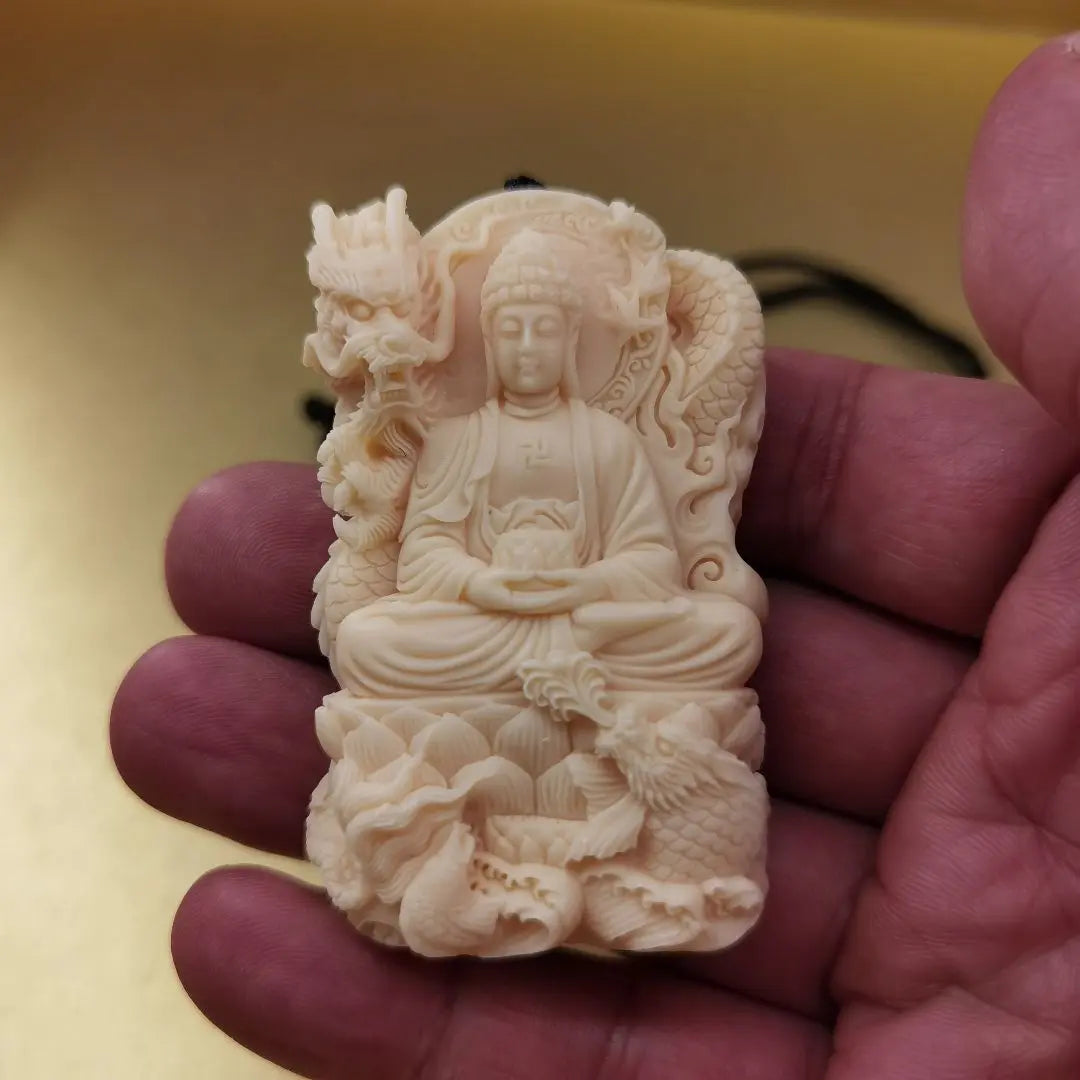 {BK012} Amida Buddha's "Ivory Coconut Fruit" Sculpture Pendant