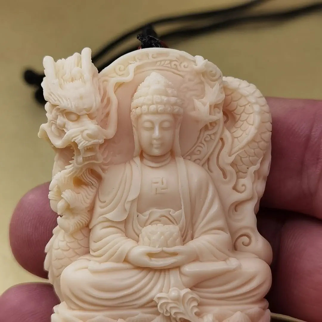 {BK012} Amida Buddha's "Ivory Coconut Fruit" Sculpture Pendant