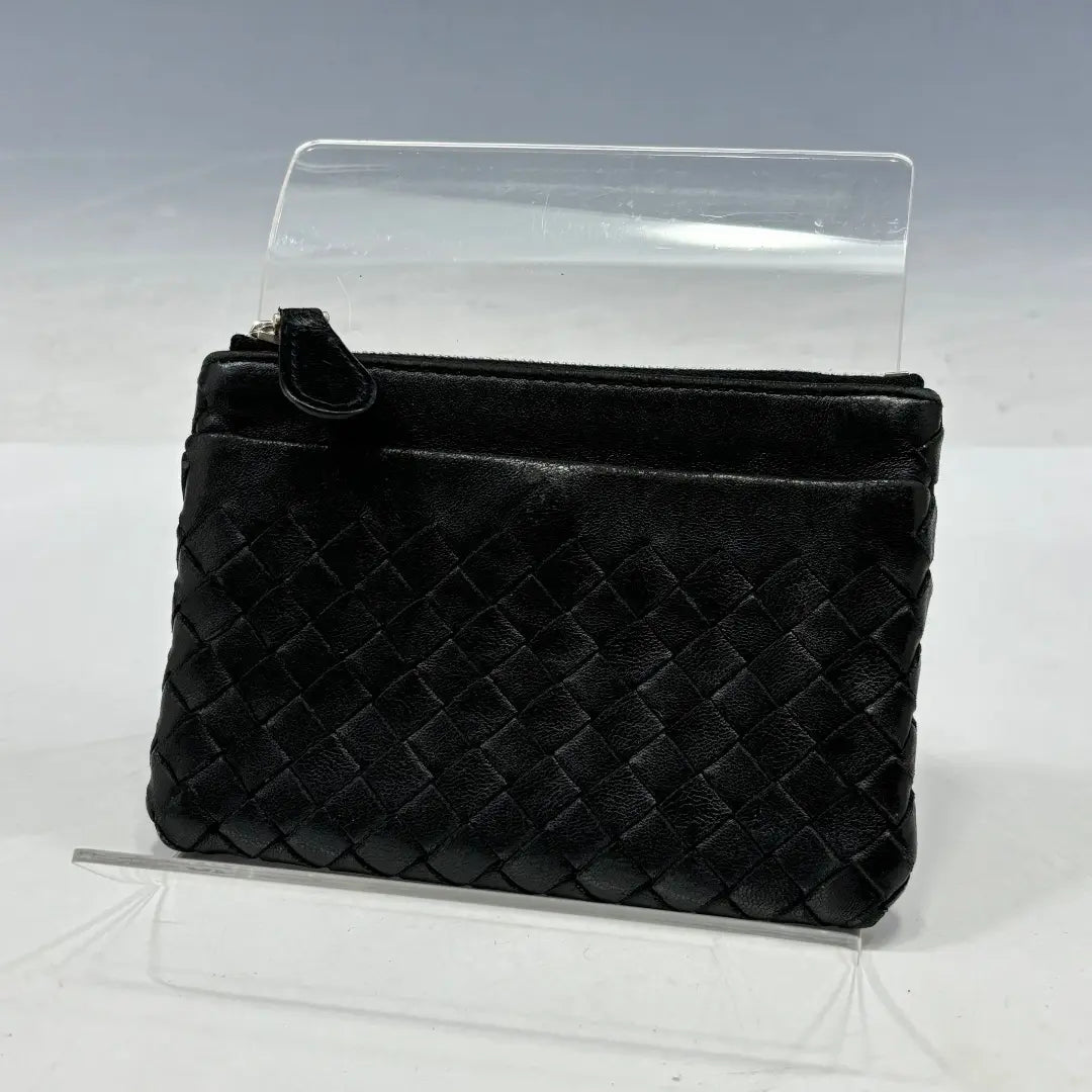 Good condition [Bottega Veneta genuine] Coin case/Intrecciato/Leather/Black