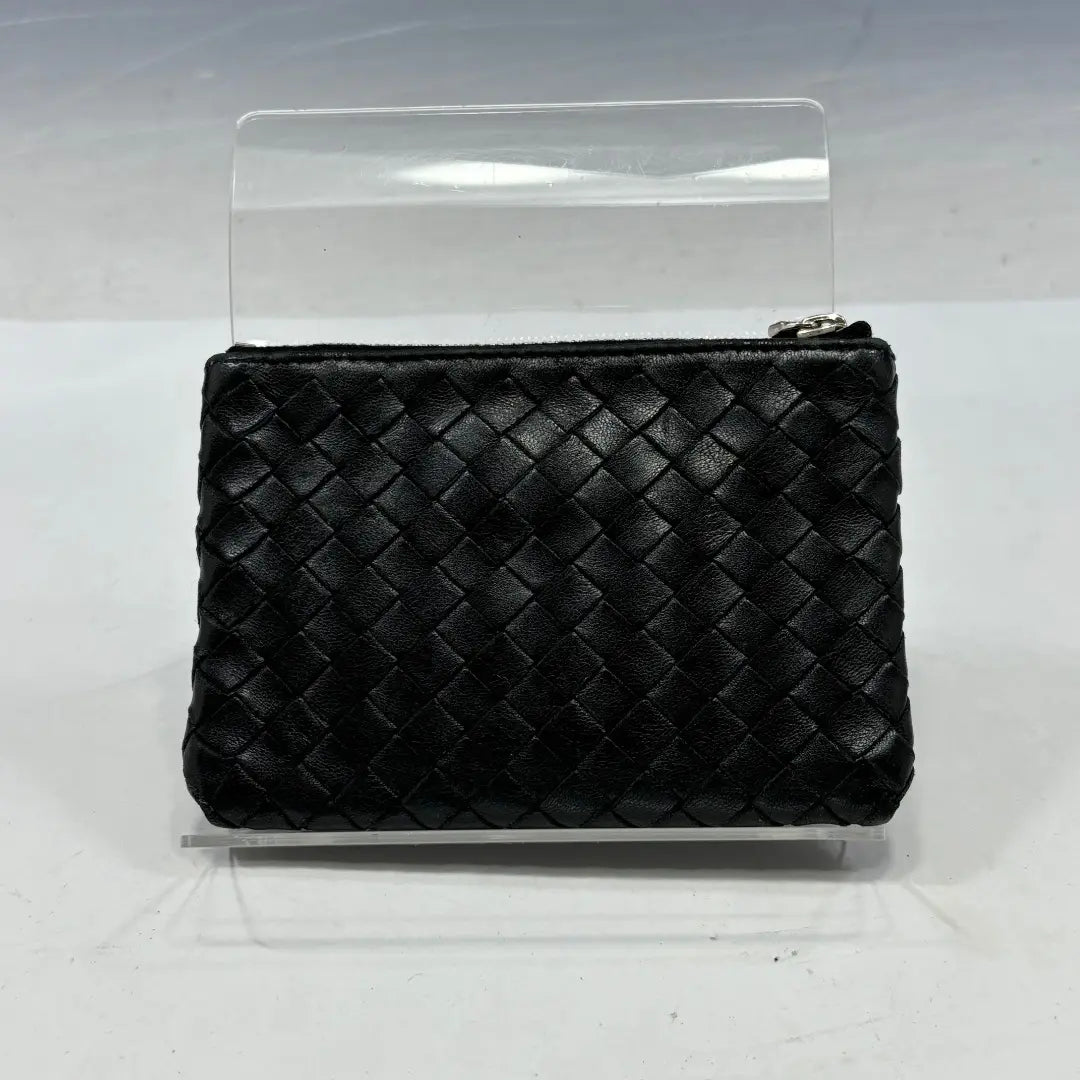 Good condition [Bottega Veneta genuine] Coin case/Intrecciato/Leather/Black