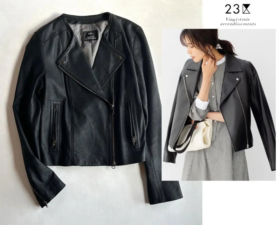 23 Wards Regular price: 69,000 yen Moist and exquisite goat leather rider jacket black