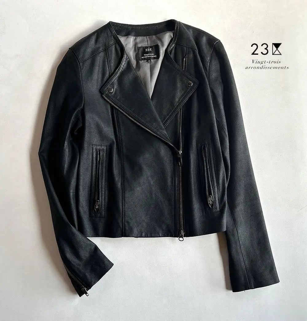 23 Wards Regular price: 69,000 yen Moist and exquisite goat leather rider jacket black