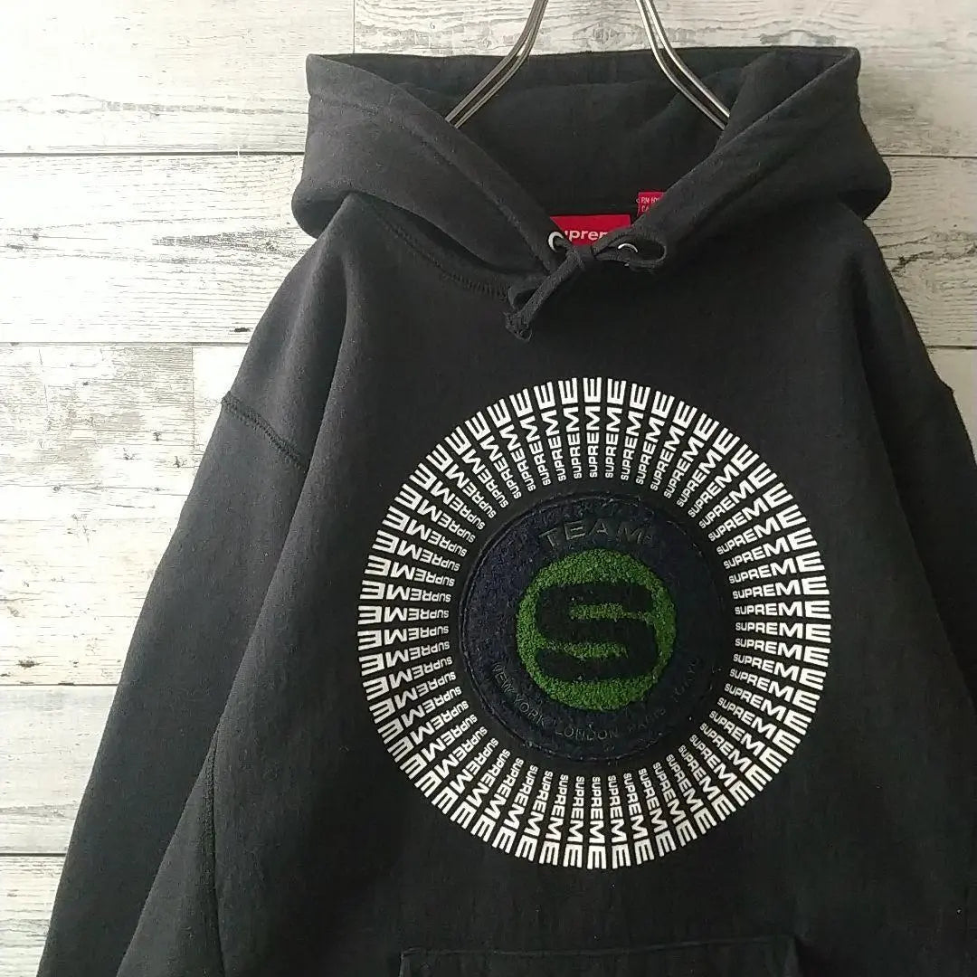 Popular design☆Supreme embroidery pile circle logo hoodie black