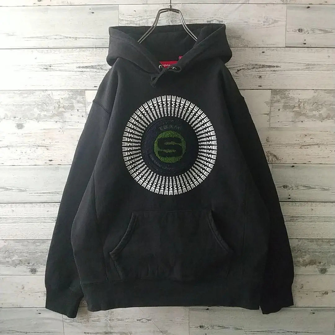 Popular design☆Supreme embroidery pile circle logo hoodie black