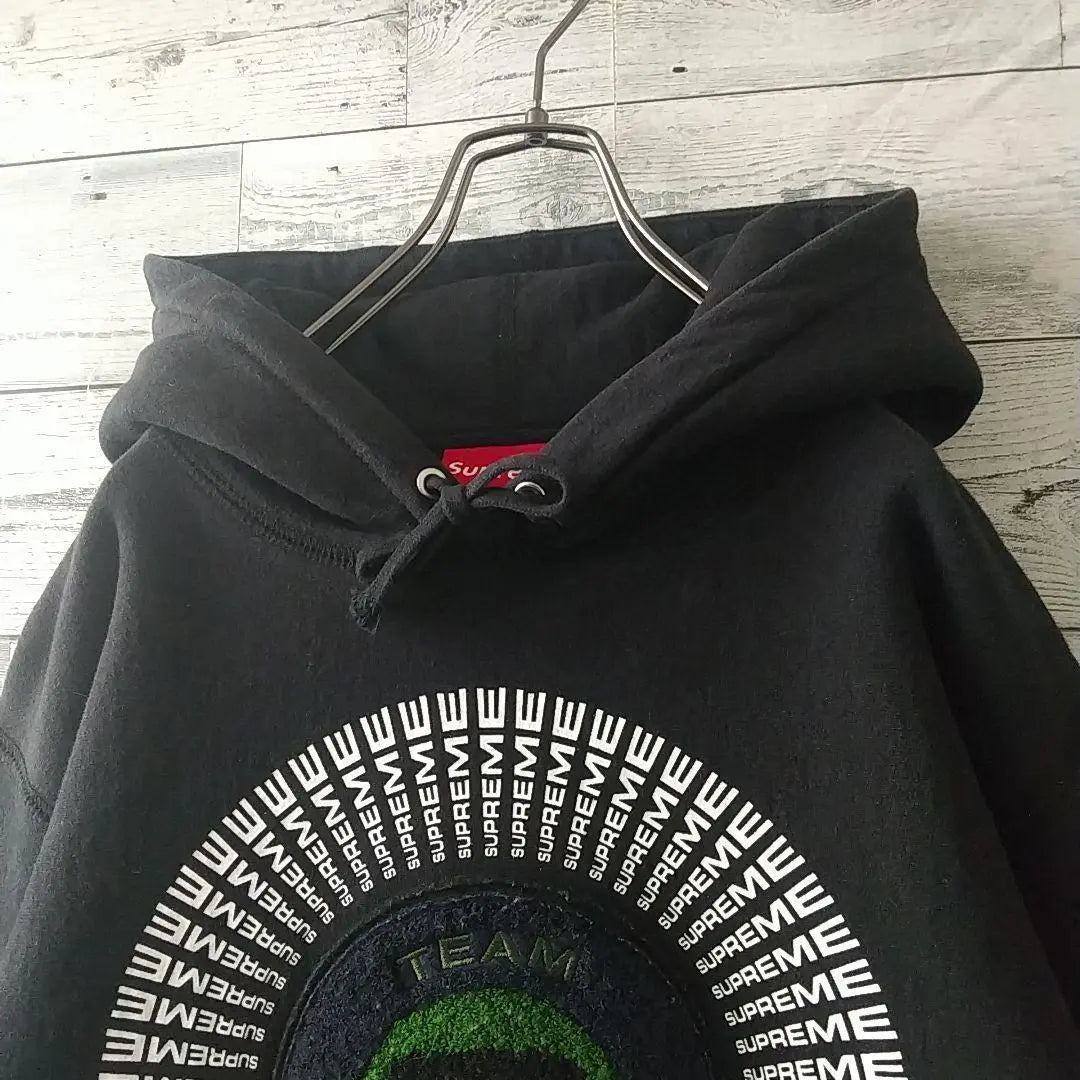 Popular design☆Supreme embroidery pile circle logo hoodie black