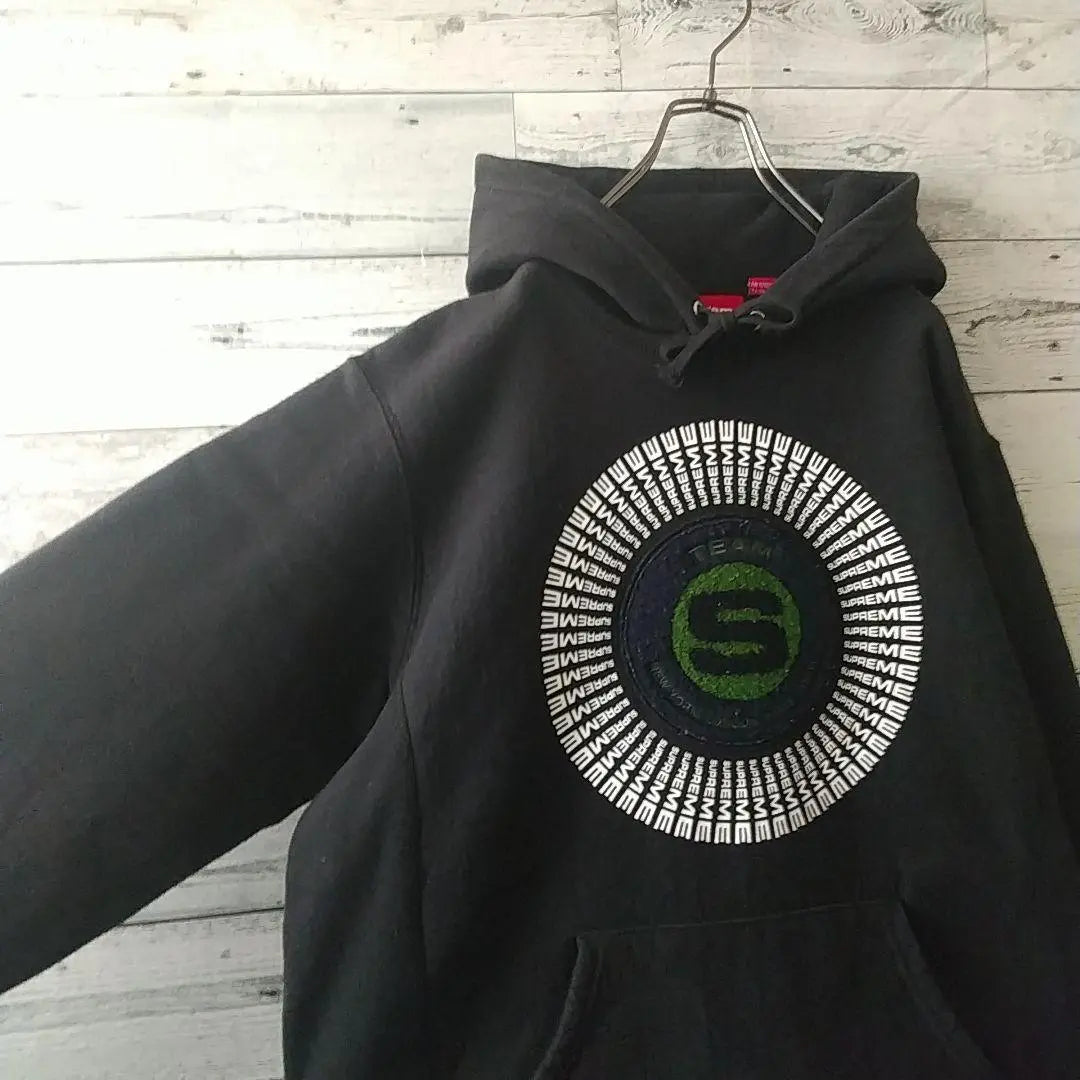 Popular design☆Supreme embroidery pile circle logo hoodie black