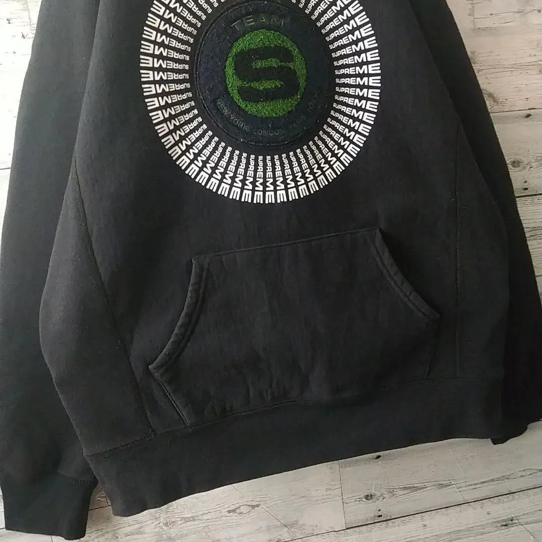 Popular design☆Supreme embroidery pile circle logo hoodie black