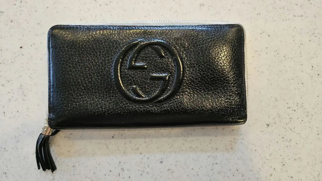 GUCCI Round Long Wallet Women's 308004 Black Leather