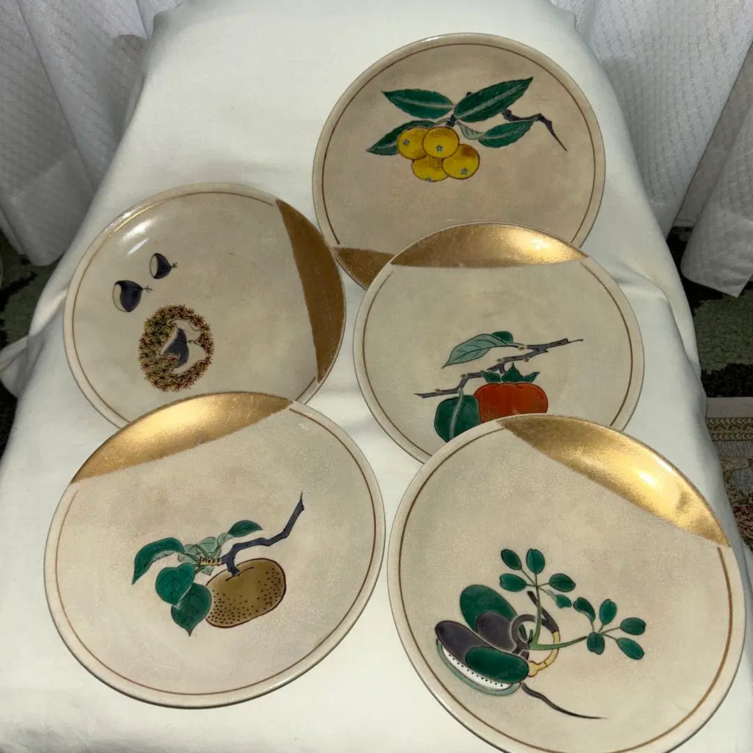 ◉ Only today◉Kutani Sakaeyama Picture Change 5 Plates Retro