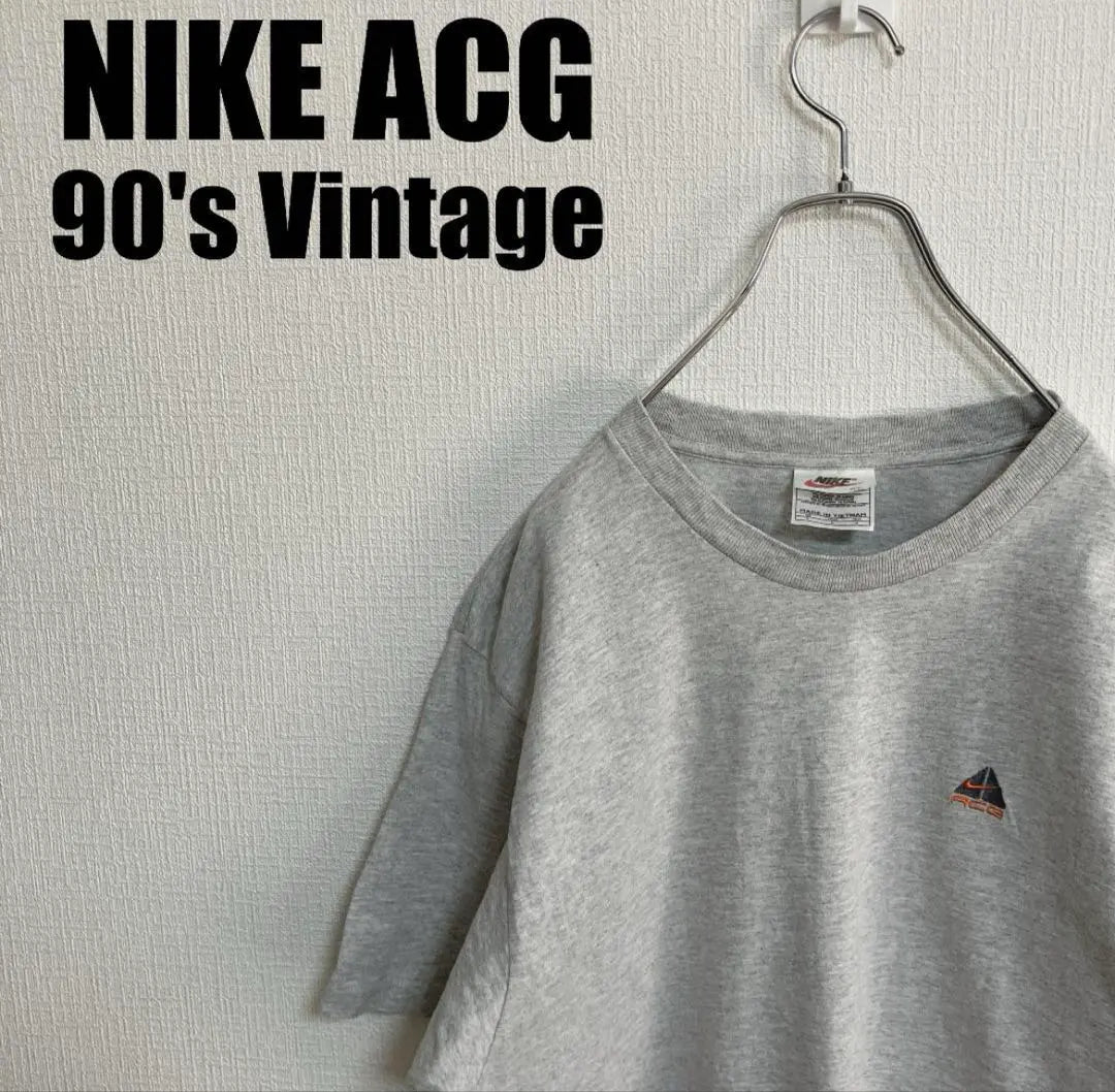 90s Vintage Nike ACG One Point Embroidery T -shirt M Nike Gray Gray Silver Tag