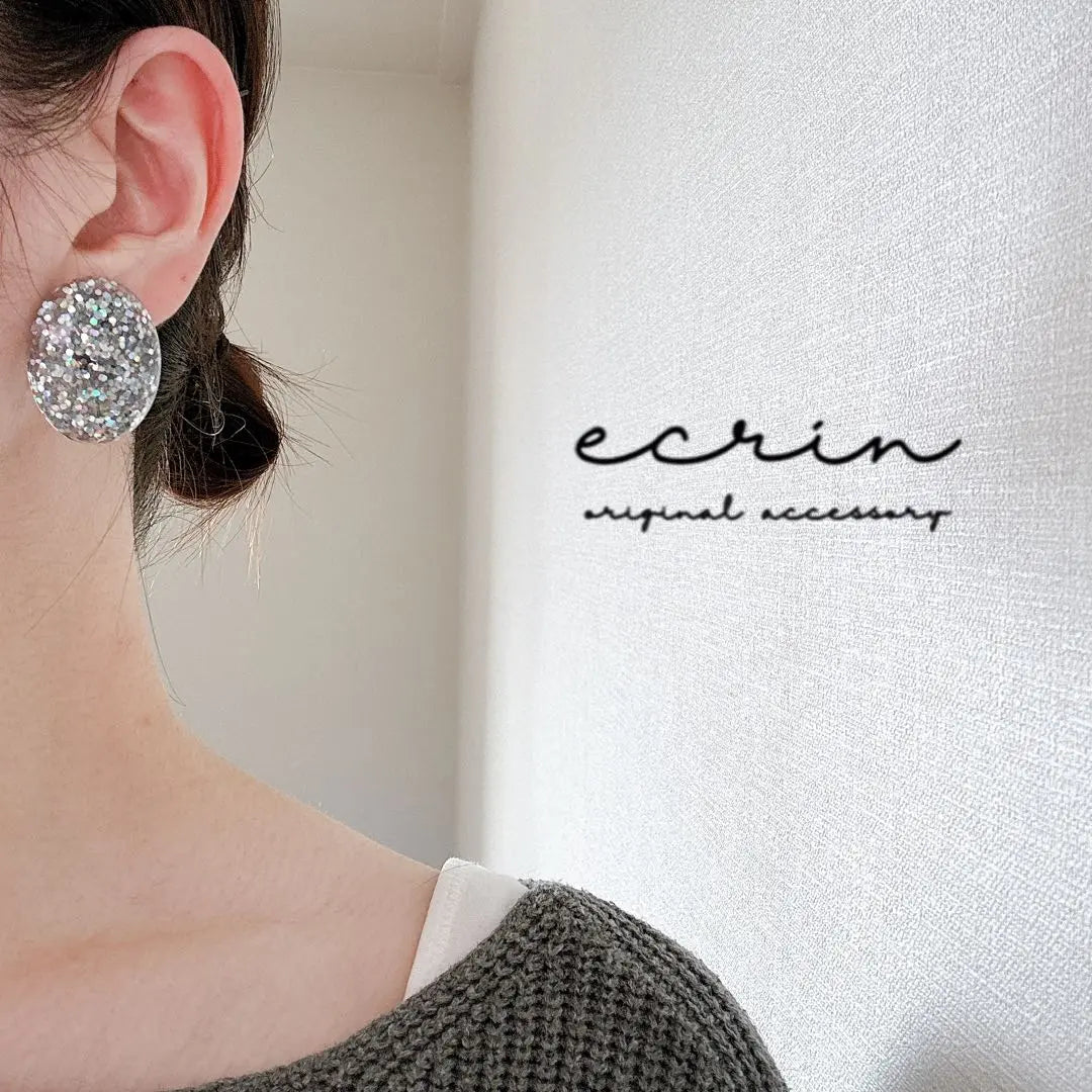 [#1646] Silver glitter handmade accessories earrings earrings