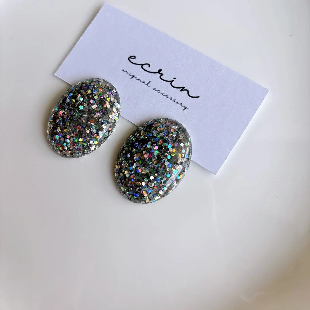 [#1646] Silver glitter handmade accessories earrings earrings