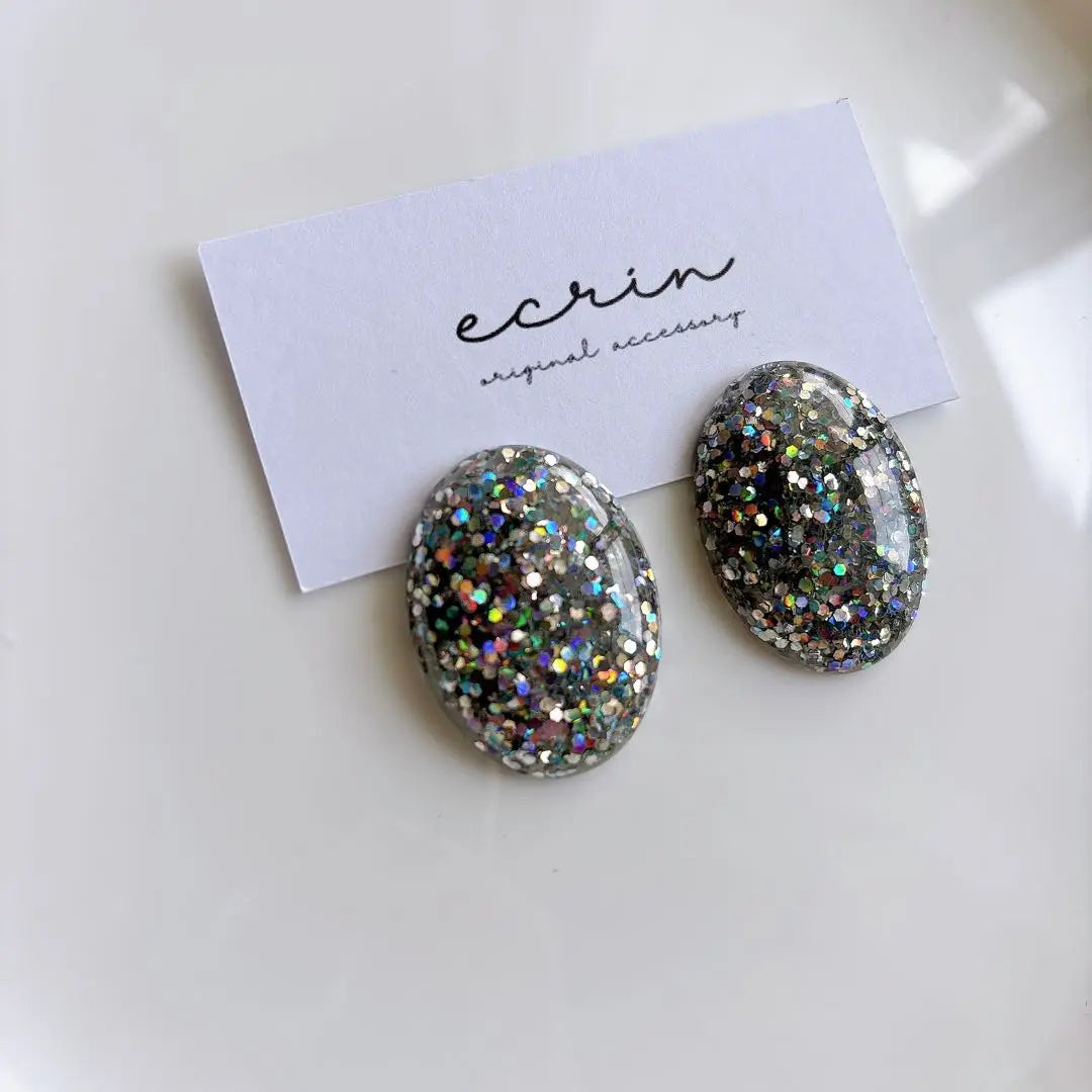 [#1646] Pendientes accesorios hechos a mano brillo plateado | 【#1646】シルバー ラメ ハンドメイド アクセサリー ピアス イヤリング