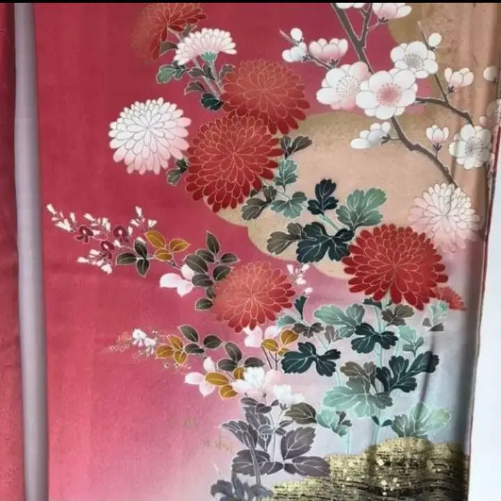 Kimono furisode, seda pura, 1 millón de yenes, rosa, patrón clásico, artículo hermoso, ceremonia de mayoría de edad, boda, fiesta