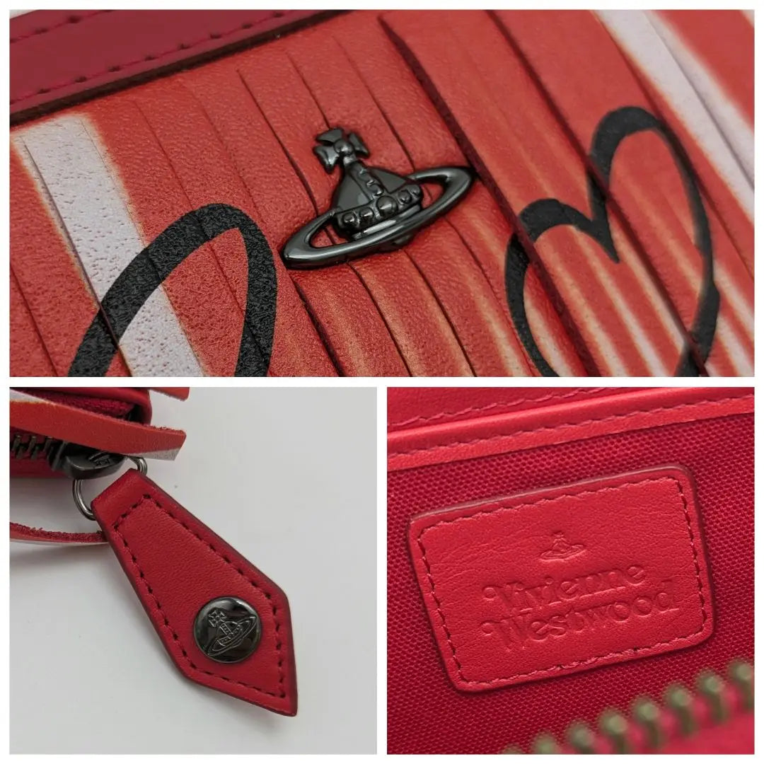 Cartera larga con flecos de Vivian Westwood sin usar de piel de orbe rojo