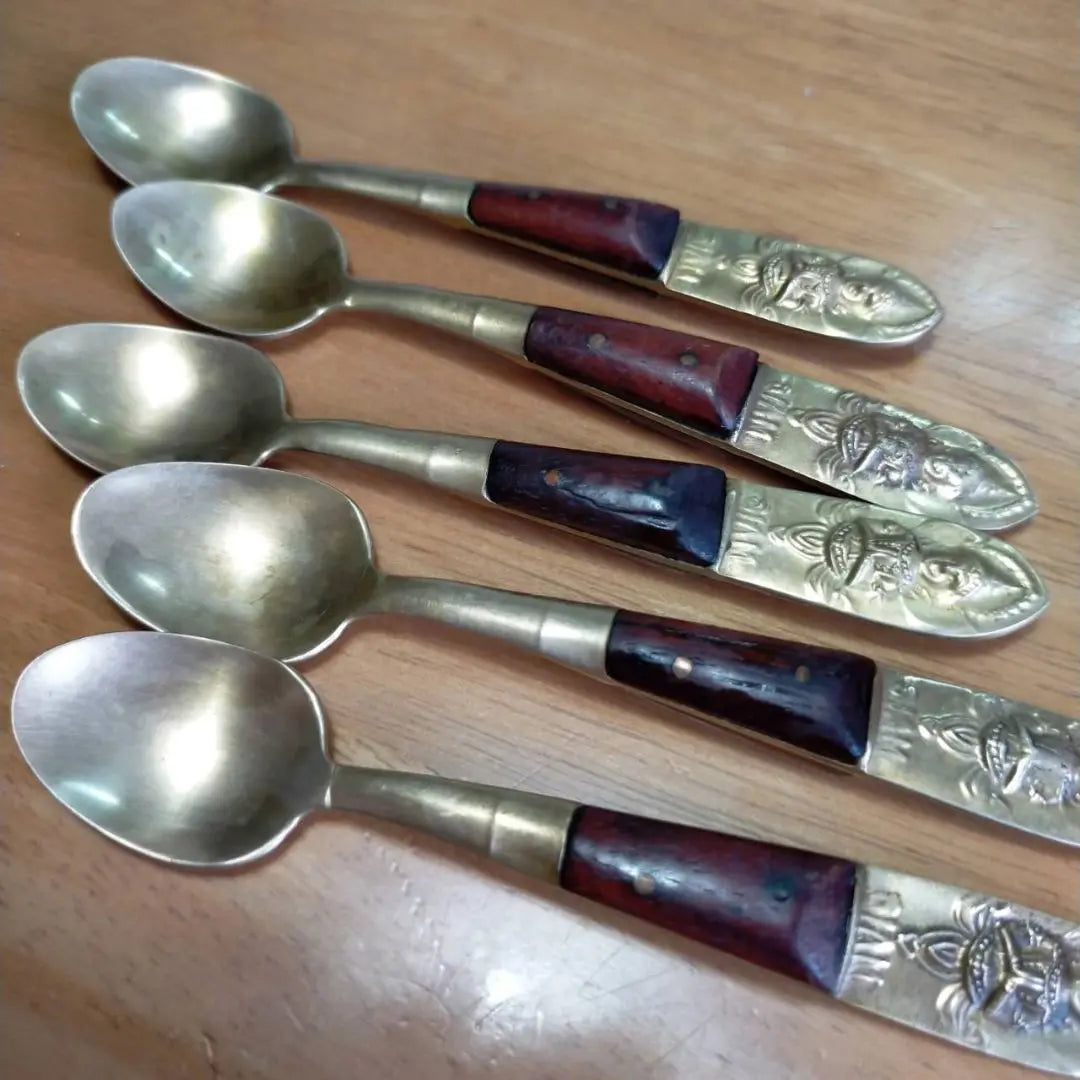 1982 (about 40 years ago) SIAM Brass Antique Spoon Set of 5