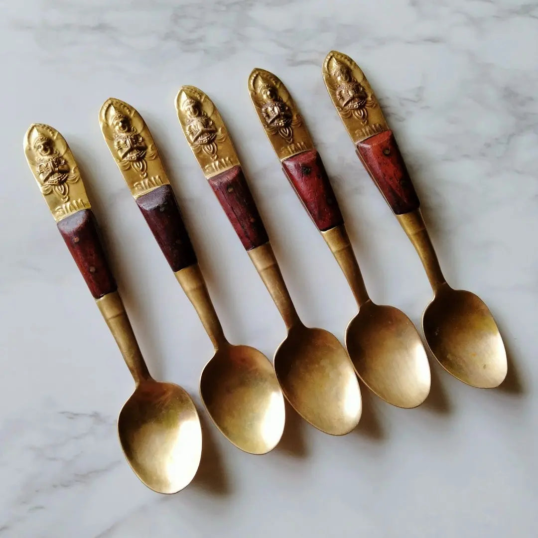 1982 (about 40 years ago) SIAM Brass Antique Spoon Set of 5