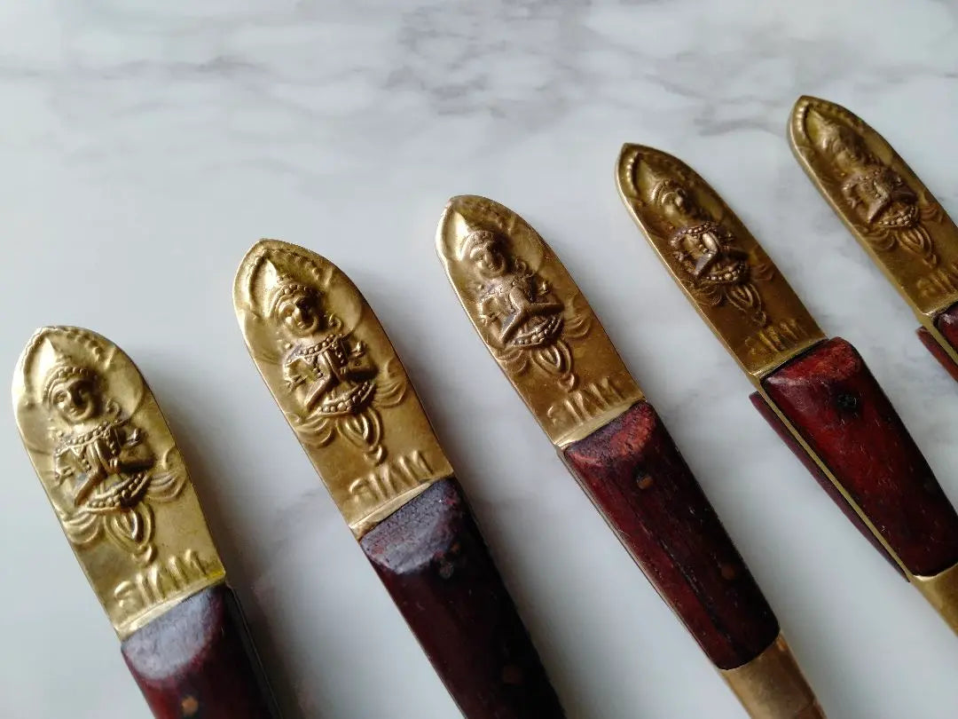 1982 (about 40 years ago) SIAM Brass Antique Spoon Set of 5