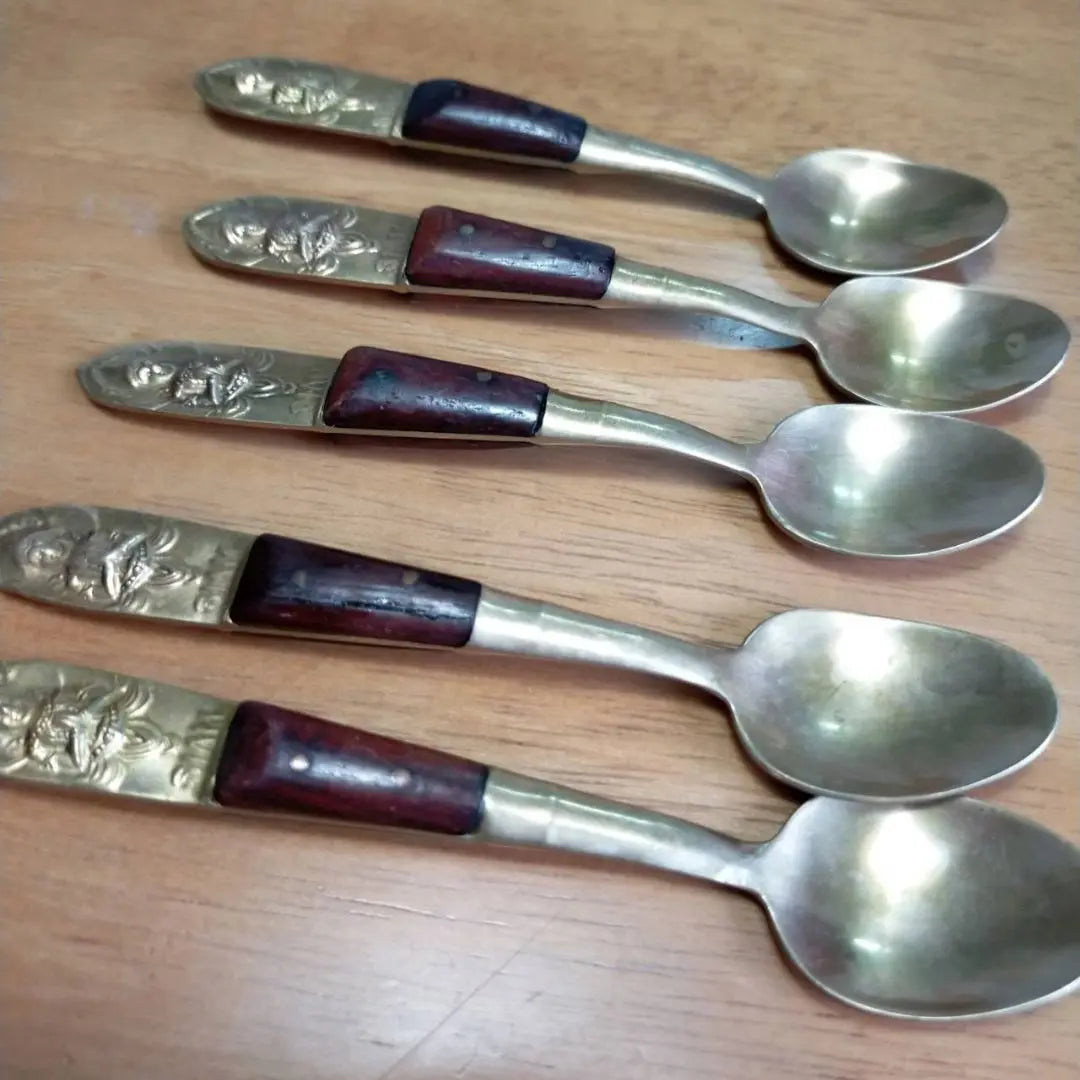 1982 (about 40 years ago) SIAM Brass Antique Spoon Set of 5