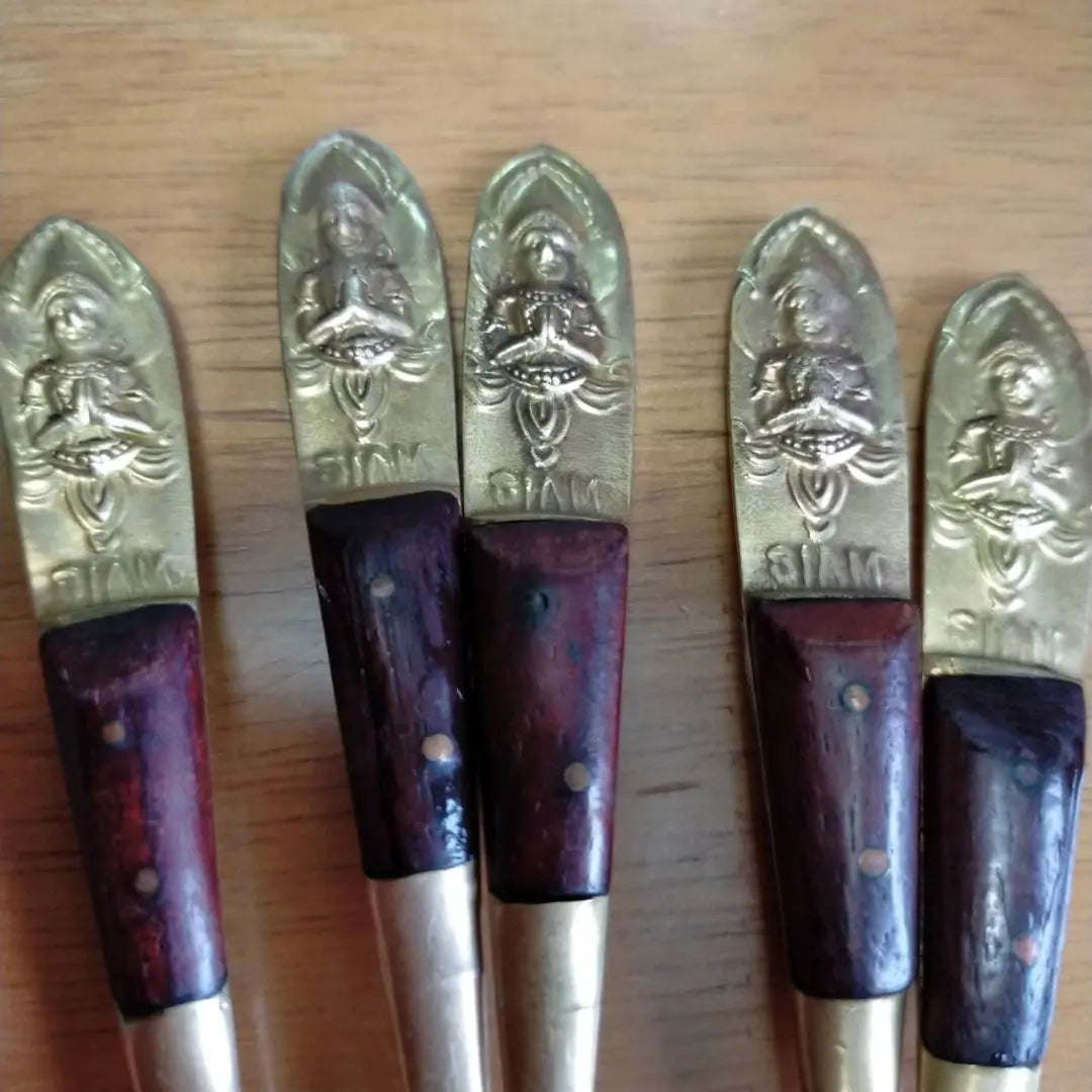 1982 (about 40 years ago) SIAM Brass Antique Spoon Set of 5