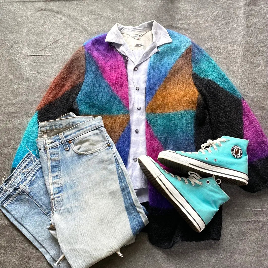 [Special] Vintage Mohair Knit Cardigan Rainbow