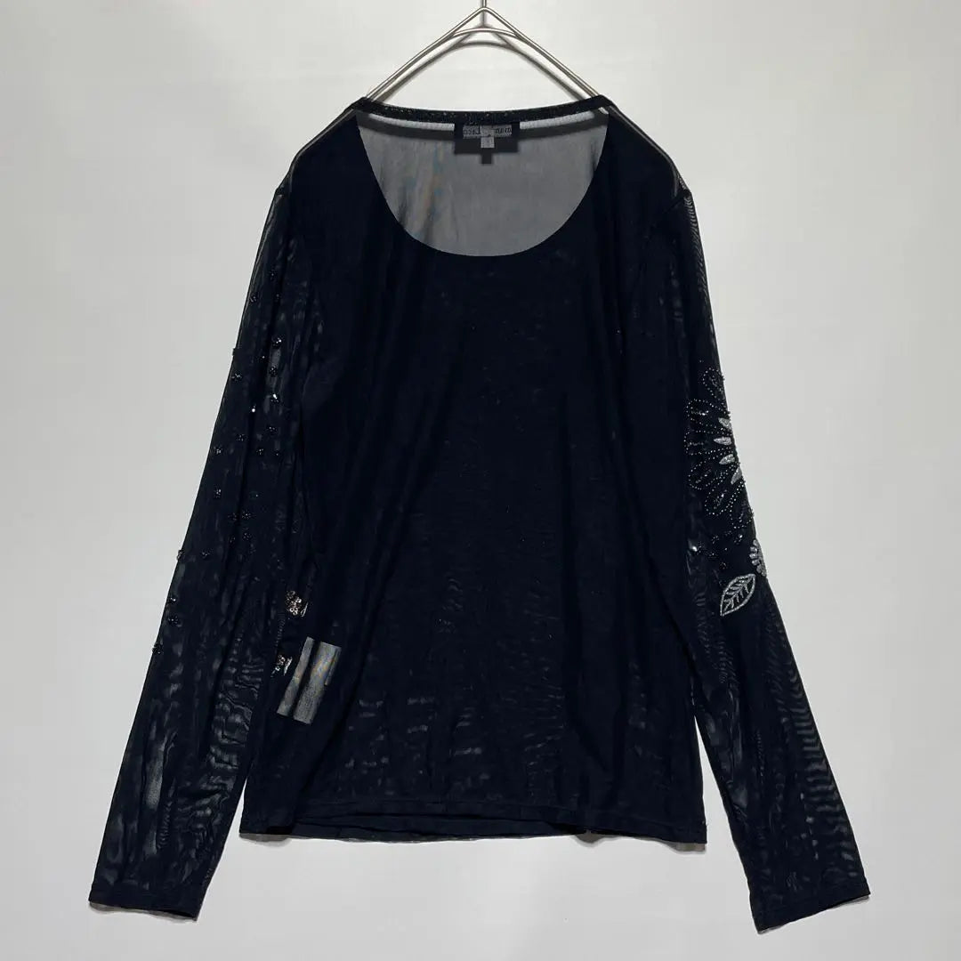 mama & Leon [L] Long sleeve cut and sew bijou design, see-through black, individuality