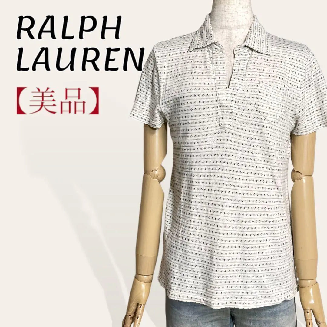 ❤️Camisa de algodón blanca con borde y estampado pequeño de Ralph Lauren en buen estado Ⅼ