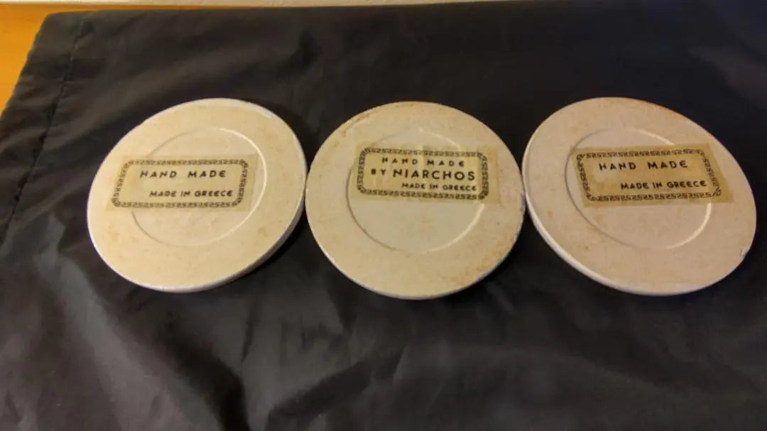 ①Unused Old 40 years ago Greece Handmade Ceramic Coaster 3 pieces